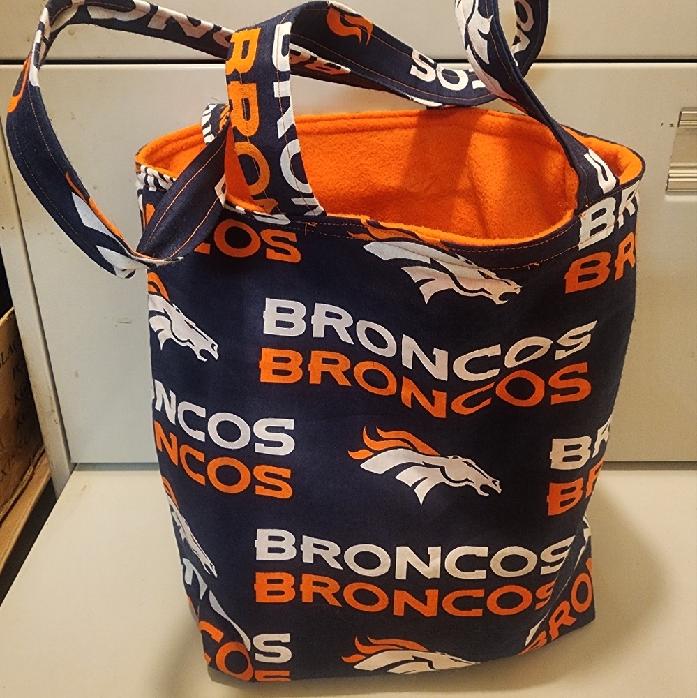 Handmade NFL Denver Broncos women's small tote bag Blue and Orange